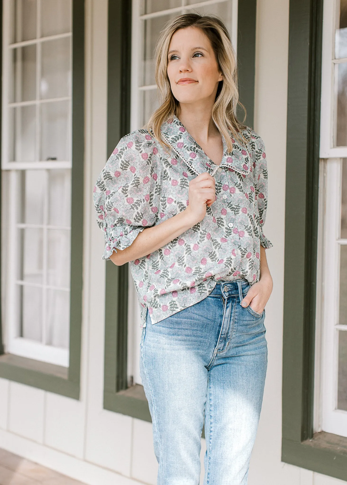 Collared Sage Top
