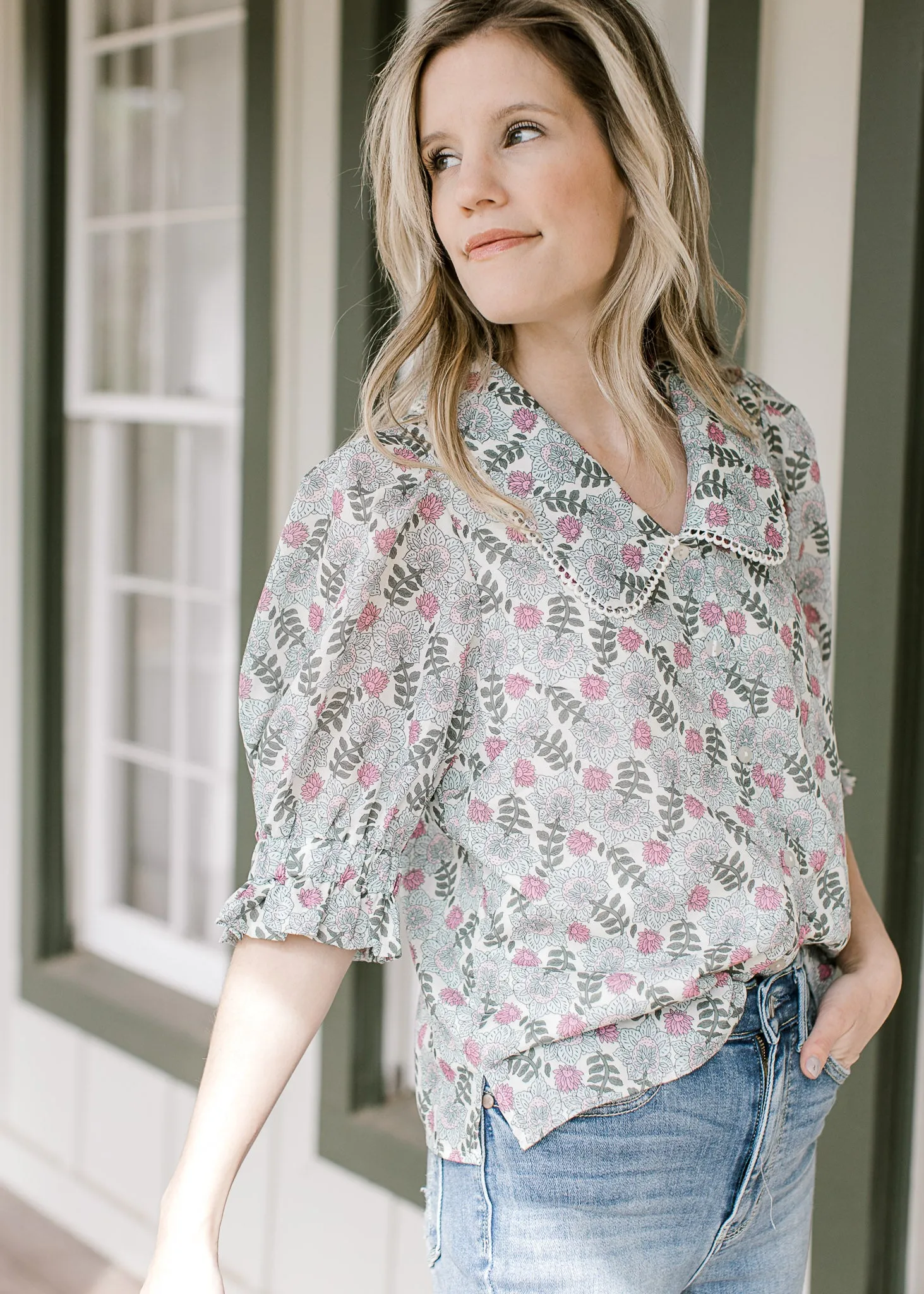 Collared Sage Top