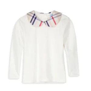 Contrast Collar Pima Peter Pan Tee -- White w/ Bouden Plaid