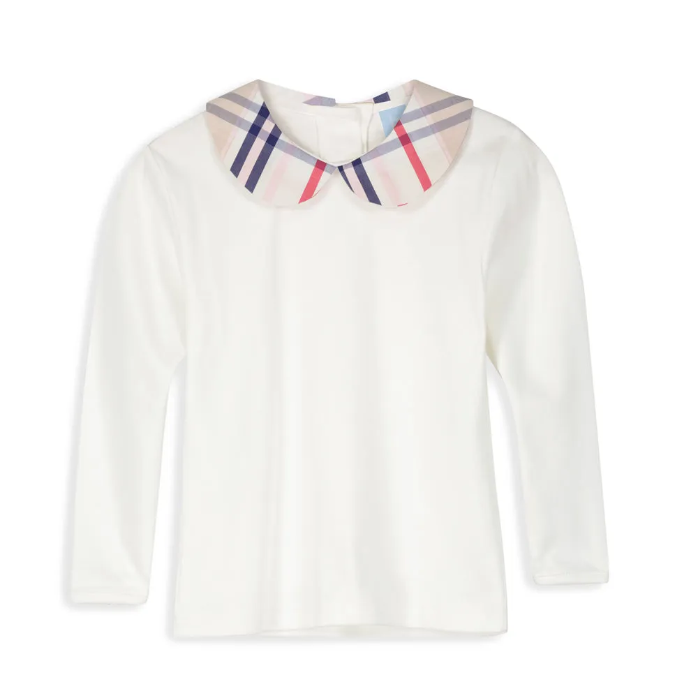 Contrast Collar Pima Peter Pan Tee -- White w/ Bouden Plaid