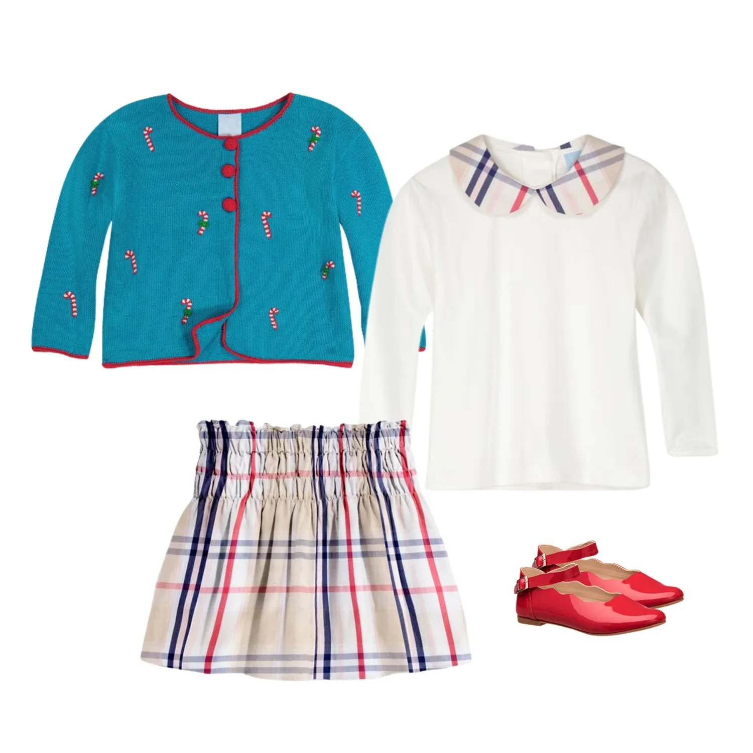 Contrast Collar Pima Peter Pan Tee -- White w/ Bouden Plaid