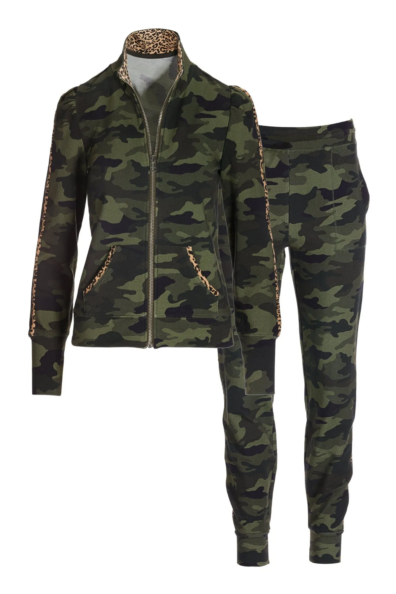 Cool Camo And Animal Puff Sleeve Set Green/grey