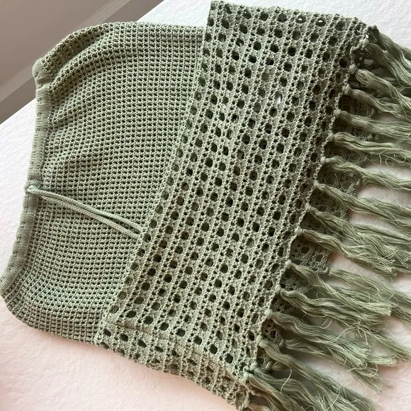 cotton crochet fringe midi skirt in sage