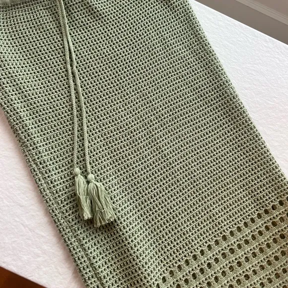 cotton crochet fringe midi skirt in sage