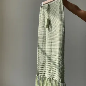 cotton crochet fringe midi skirt in sage