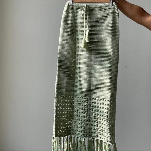 cotton crochet fringe midi skirt in sage