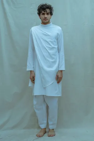 Cotton X Linen White Back Pleated Kurta