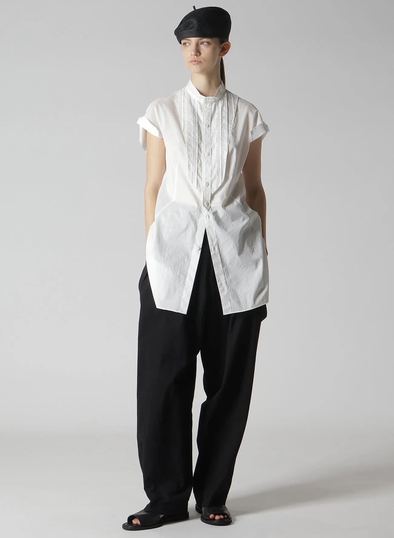 COTTON/LAWN STAND COLLAR SHIRT