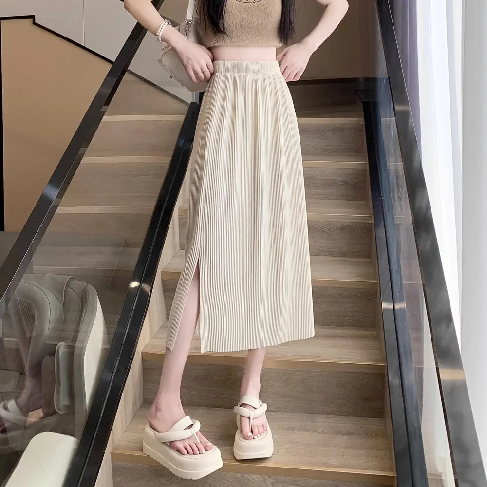 Cream Plisse Midi Skirt