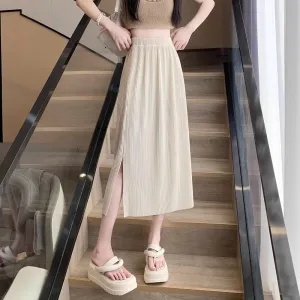 Cream Plisse Midi Skirt