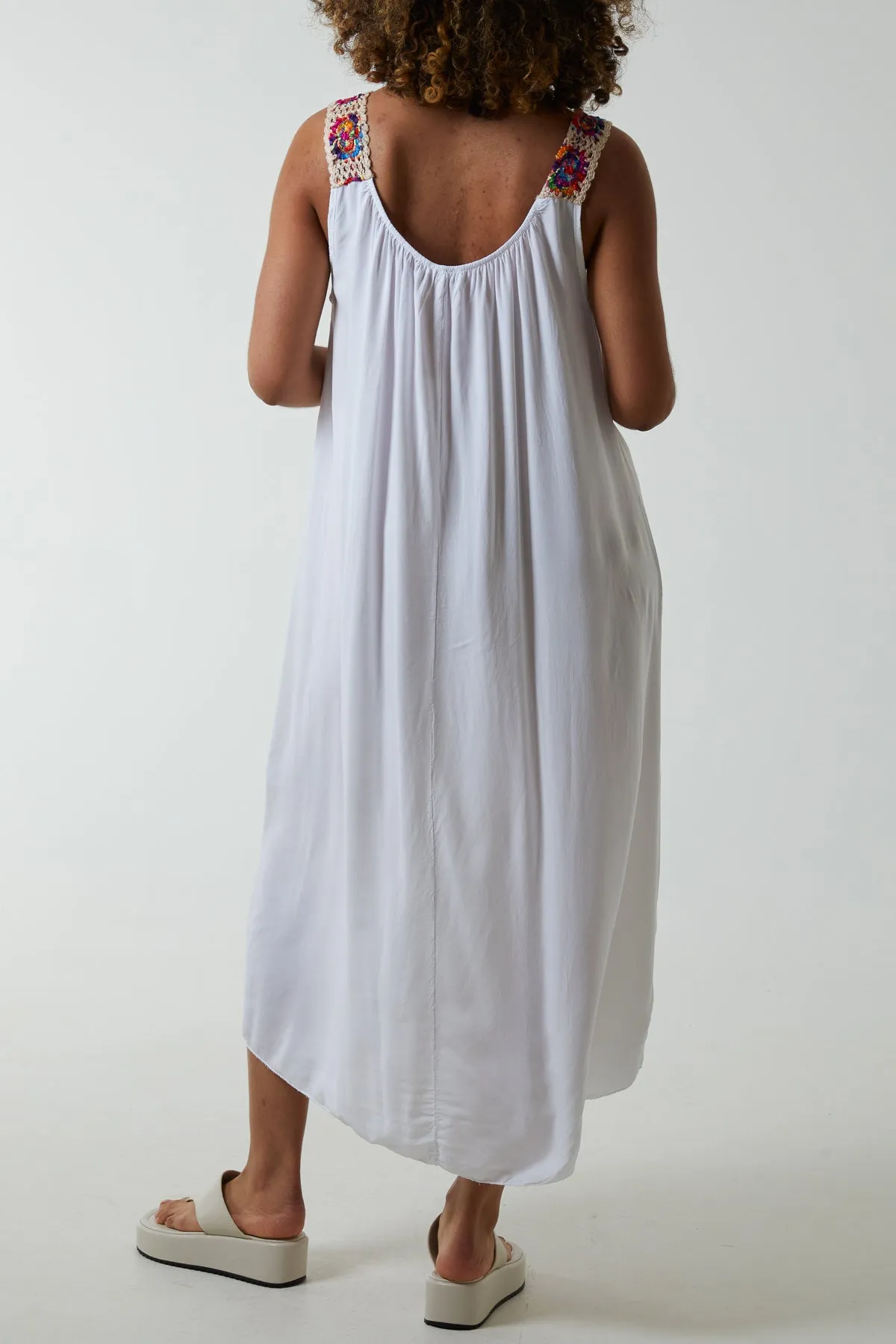 Crochet Sleeve Scoop Neck Midi Dress