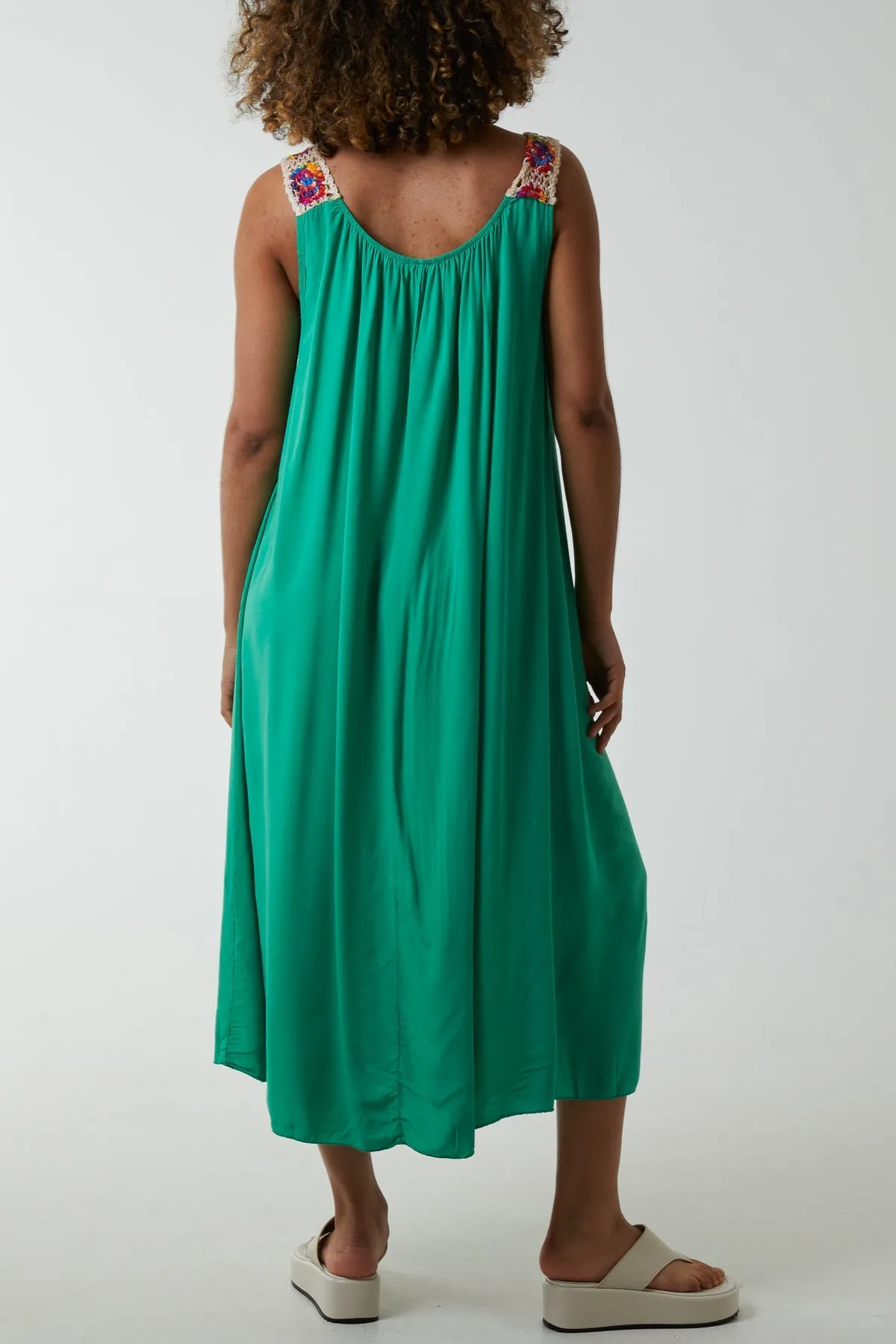 Crochet Sleeve Scoop Neck Midi Dress