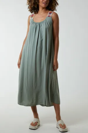 Crochet Sleeve Scoop Neck Midi Dress
