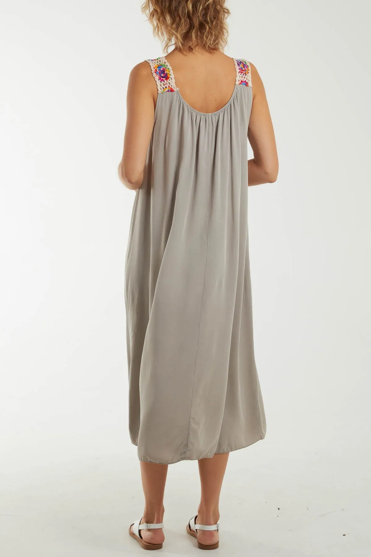 Crochet Sleeve Scoop Neck Midi Dress
