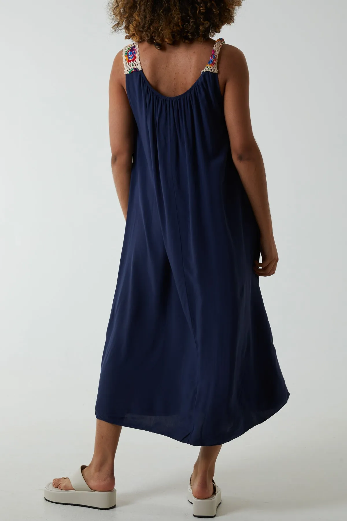 Crochet Sleeve Scoop Neck Midi Dress
