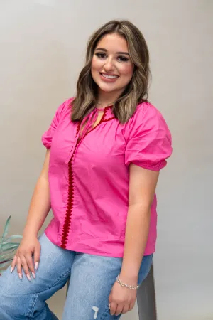 CT8859 Pink Short Sleeve Top w/Tie