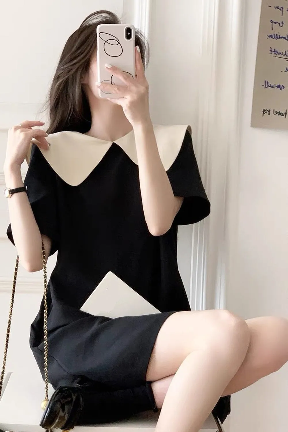 Cute Bow Doll Collar Retro Mini Dress