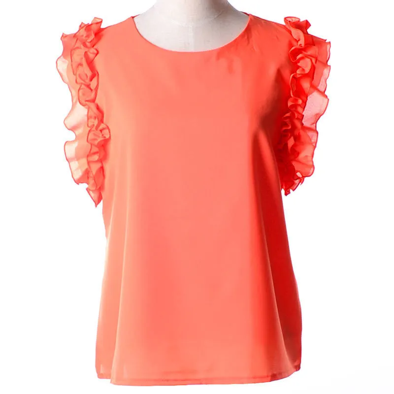 Cute Tops Shirt Women S-XL O Neck Puff Sleeve Pullover Lace Bow Chiffon Shirt Blouse Plus Size