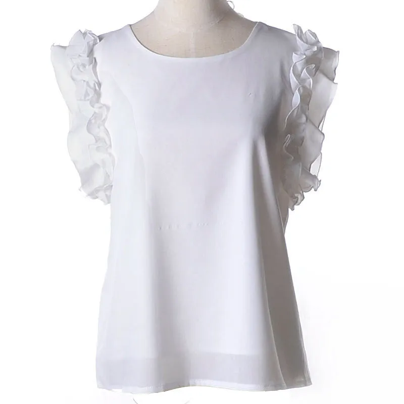 Cute Tops Shirt Women S-XL O Neck Puff Sleeve Pullover Lace Bow Chiffon Shirt Blouse Plus Size