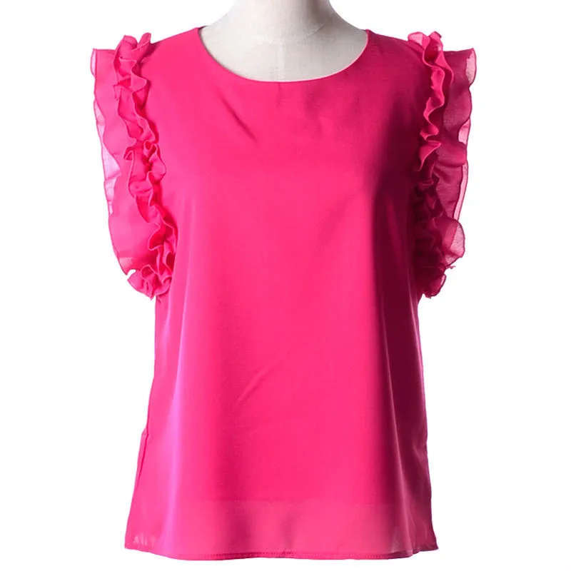 Cute Tops Shirt Women S-XL O Neck Puff Sleeve Pullover Lace Bow Chiffon Shirt Blouse Plus Size