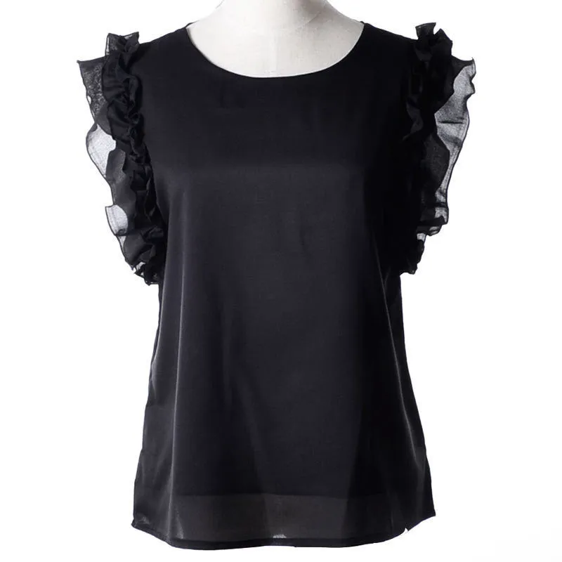 Cute Tops Shirt Women S-XL O Neck Puff Sleeve Pullover Lace Bow Chiffon Shirt Blouse Plus Size