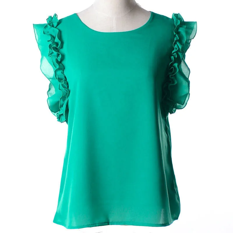 Cute Tops Shirt Women S-XL O Neck Puff Sleeve Pullover Lace Bow Chiffon Shirt Blouse Plus Size