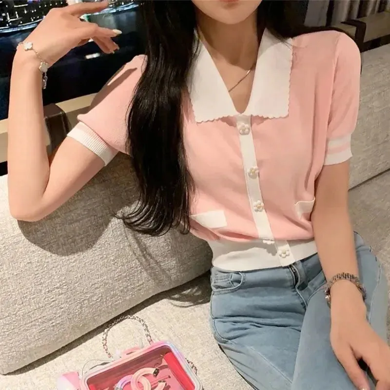 Daisy Button Loose Knitted Slim Shirt