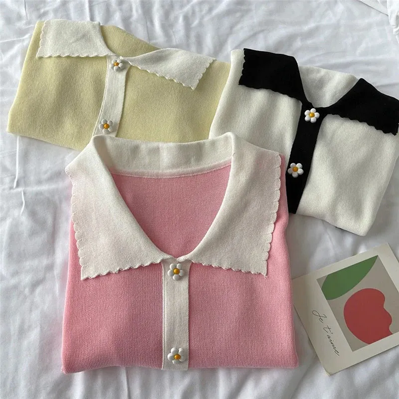 Daisy Button Loose Knitted Slim Shirt