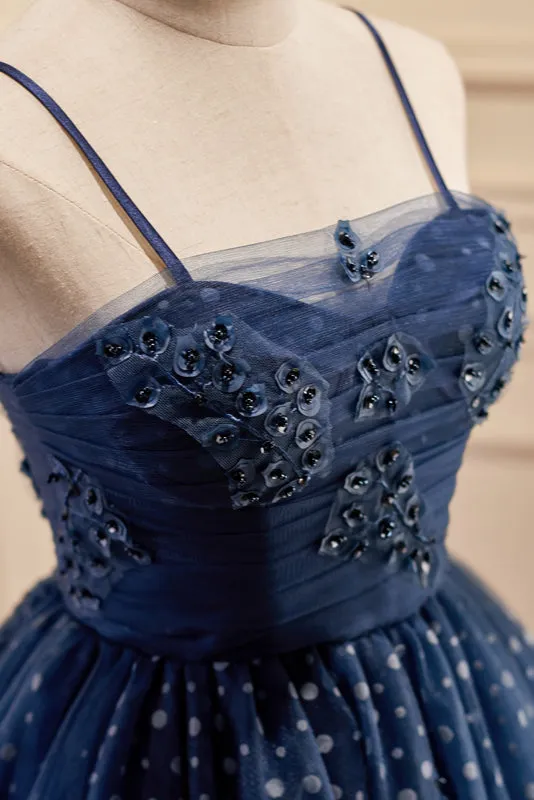 Dark_Navy Spaghetti Straps Tulle Short Homecoming Dresses