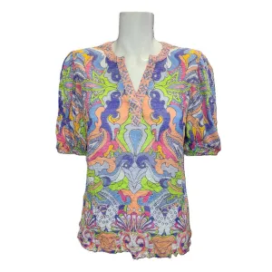 David Cline Euboea Puff Sleeve Henley Top - Deco