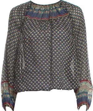 DÔEN Blue Silk Printed Blouse
