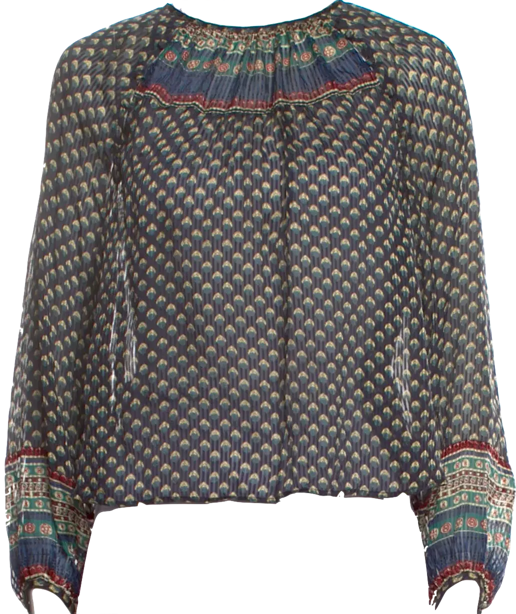 DÔEN Blue Silk Printed Blouse