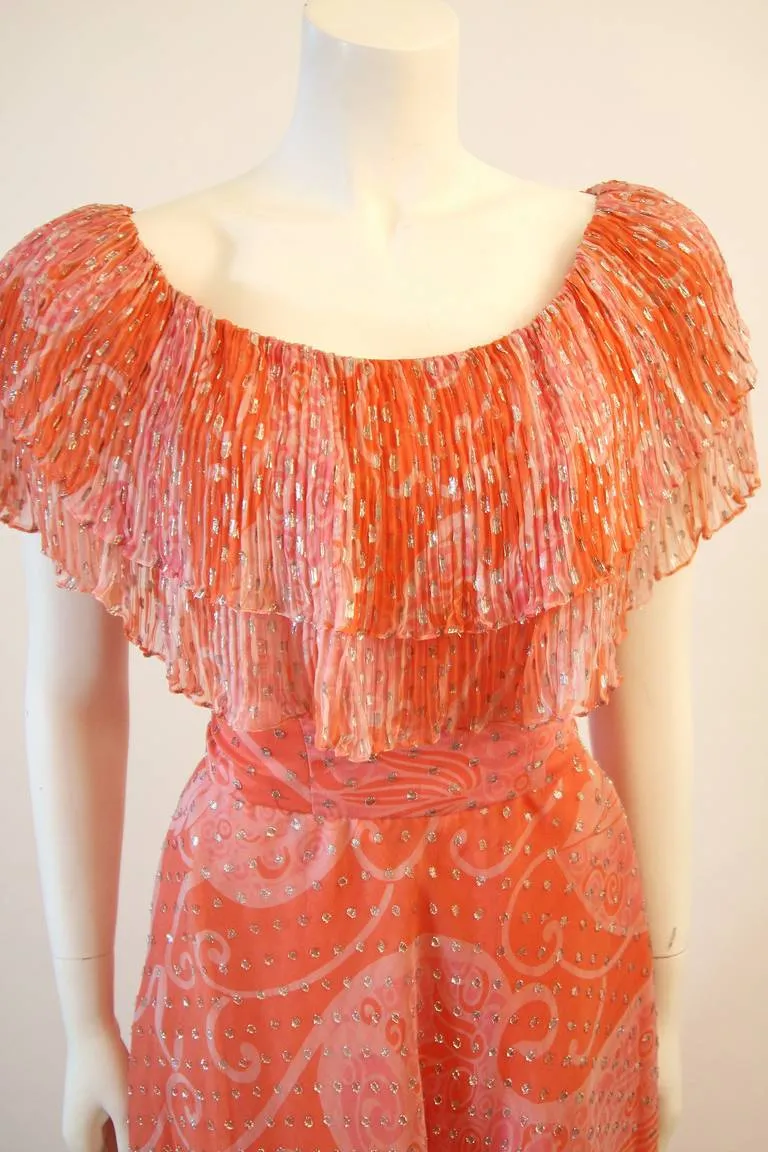DIANE DICKERSON Coral Chiffon Dress with Ruffle Size 6