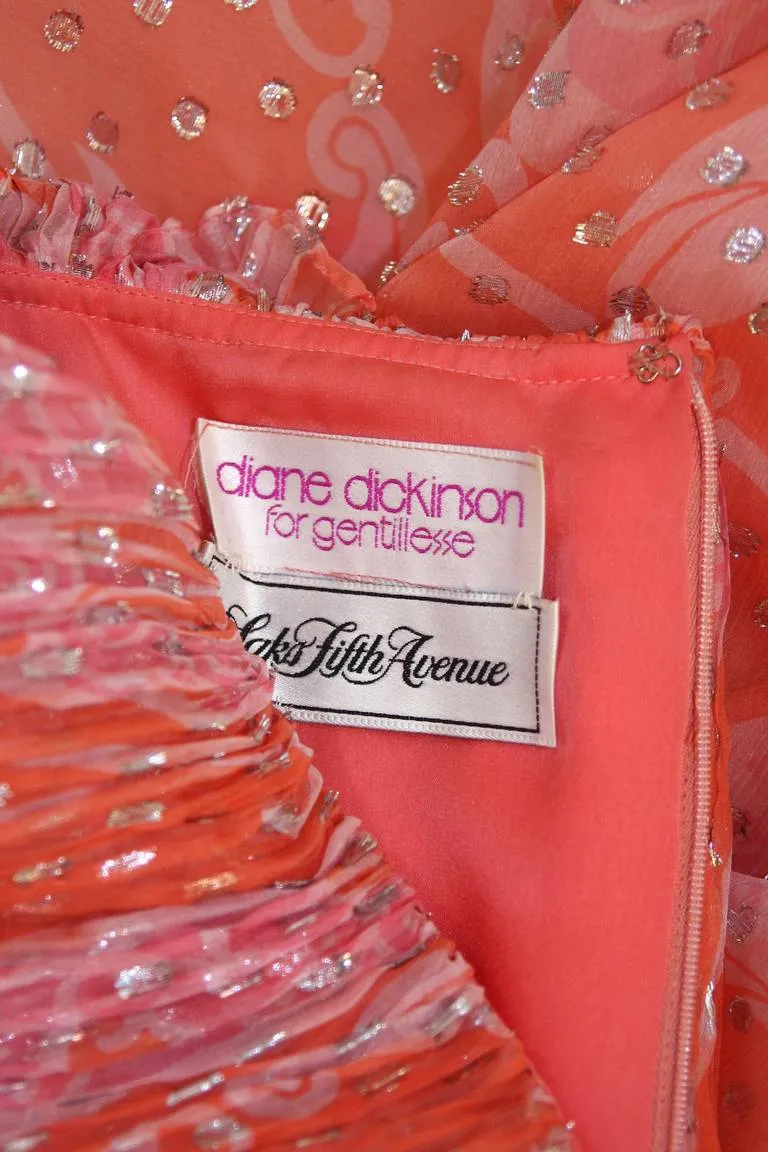 DIANE DICKERSON Coral Chiffon Dress with Ruffle Size 6