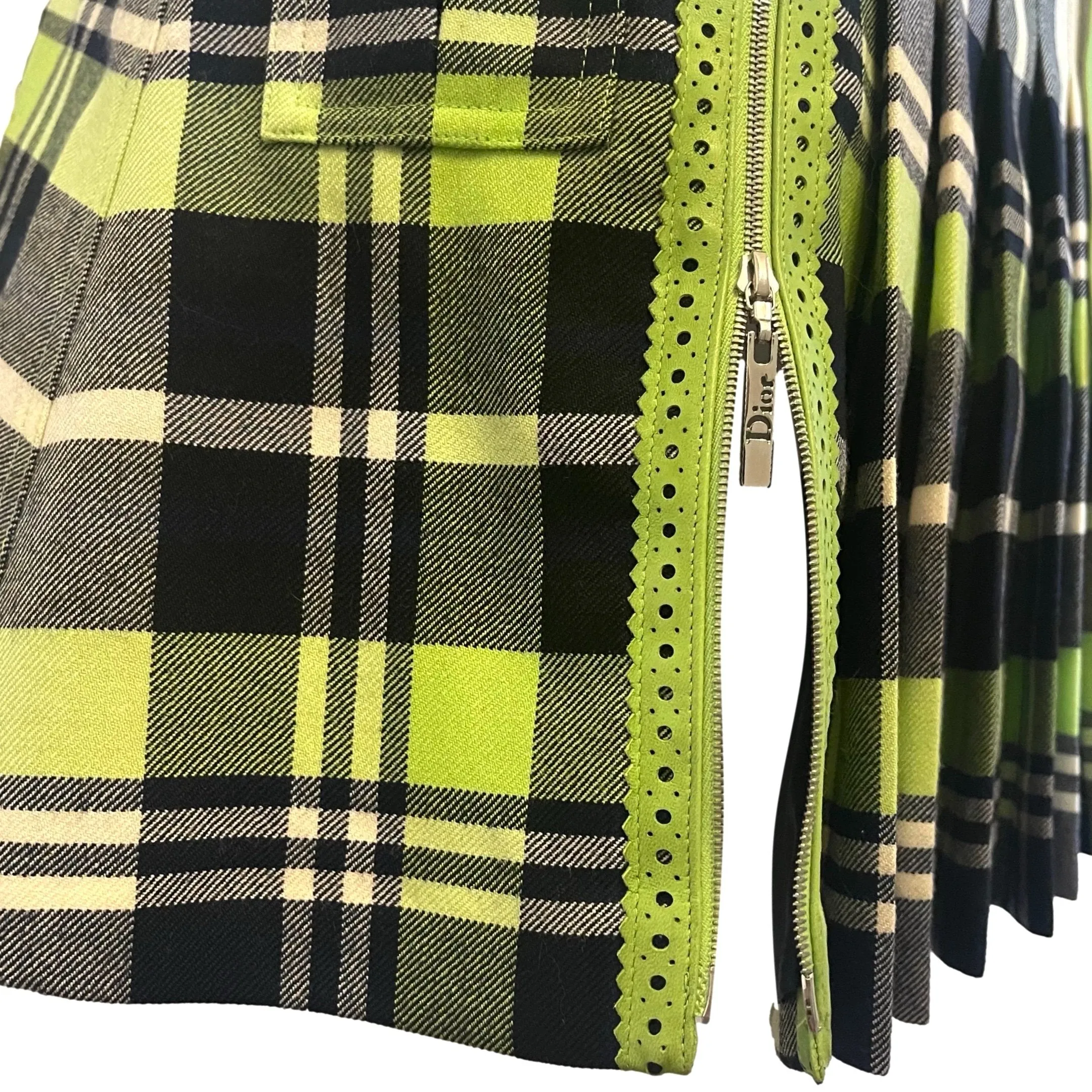 Dior Green Plaid Pleated Skirt