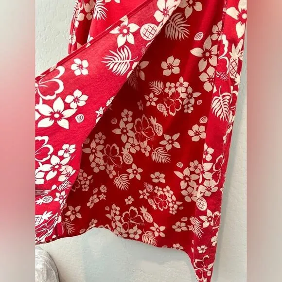 DISNEY | Vintage Red Mickey Mouse Hawaiian Floral Wrap Midi Skirt | Small