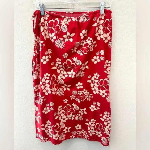 DISNEY | Vintage Red Mickey Mouse Hawaiian Floral Wrap Midi Skirt | Small