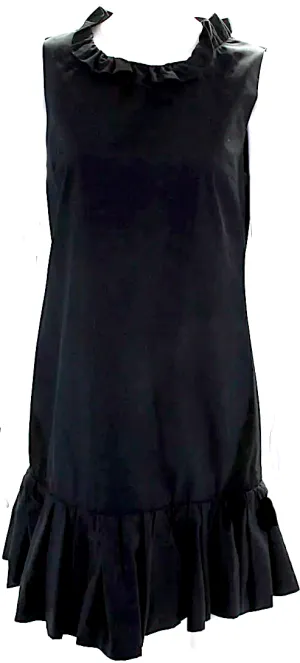 Dolce and Gabbana Italy. Black Cotton Zipped Pleated Drop Waist Dress