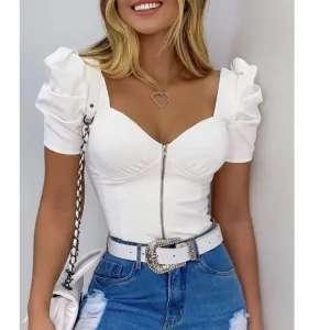 Drama Sweetheart Neck Puff Sleeve Zipper Corset Top