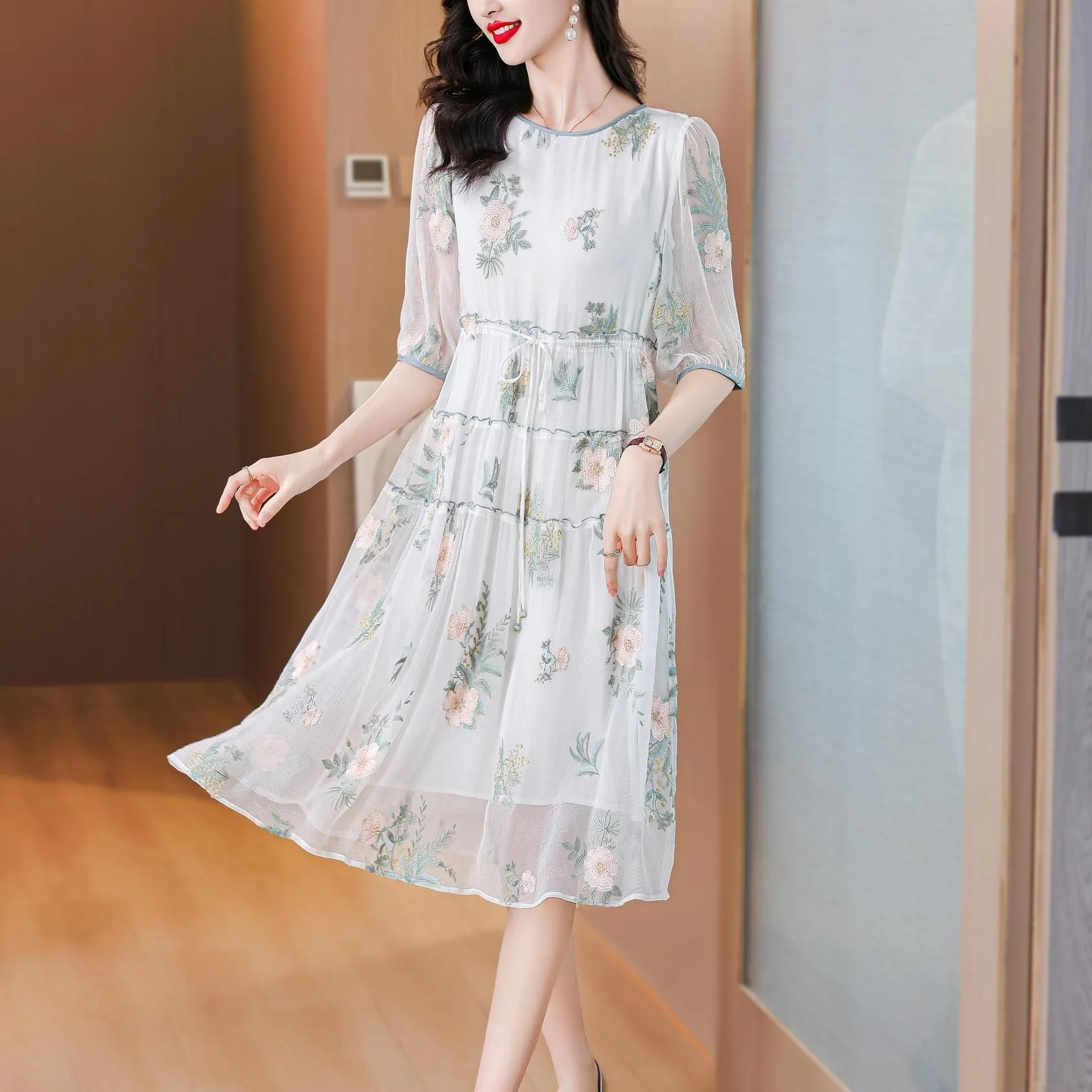Dreamy Mesh and Floral Print Women's Tea Dress for All Occasions