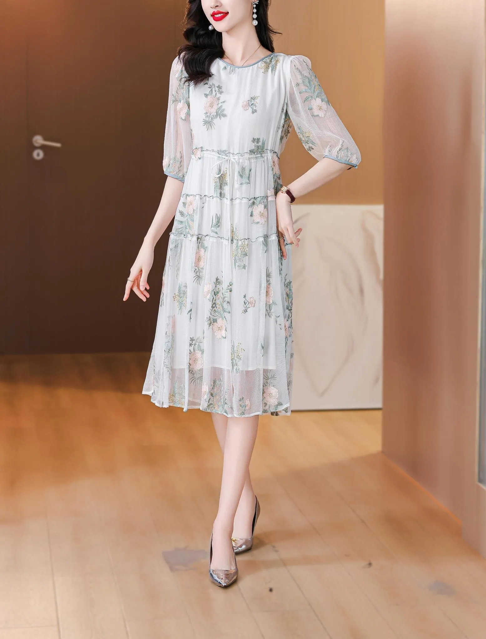 Dreamy Mesh and Floral Print Women's Tea Dress for All Occasions