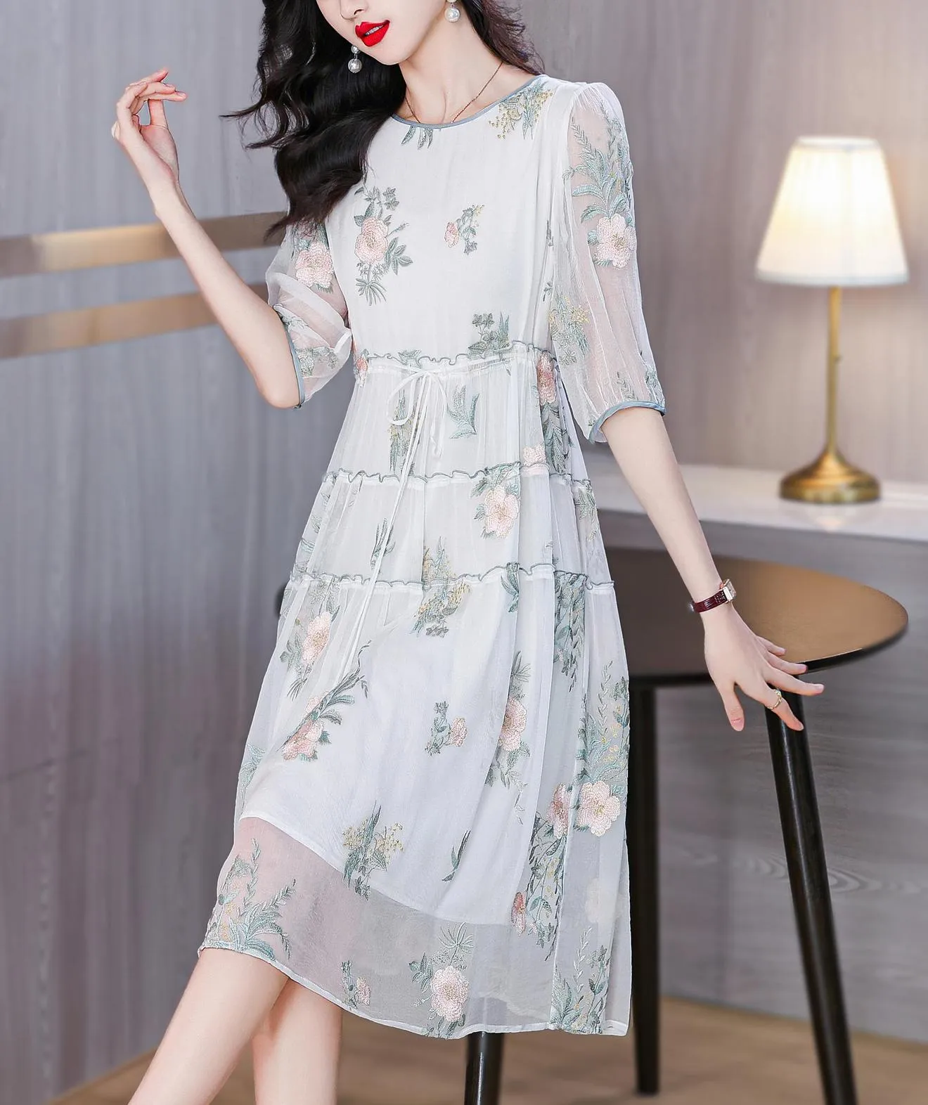 Dreamy Mesh and Floral Print Women's Tea Dress for All Occasions