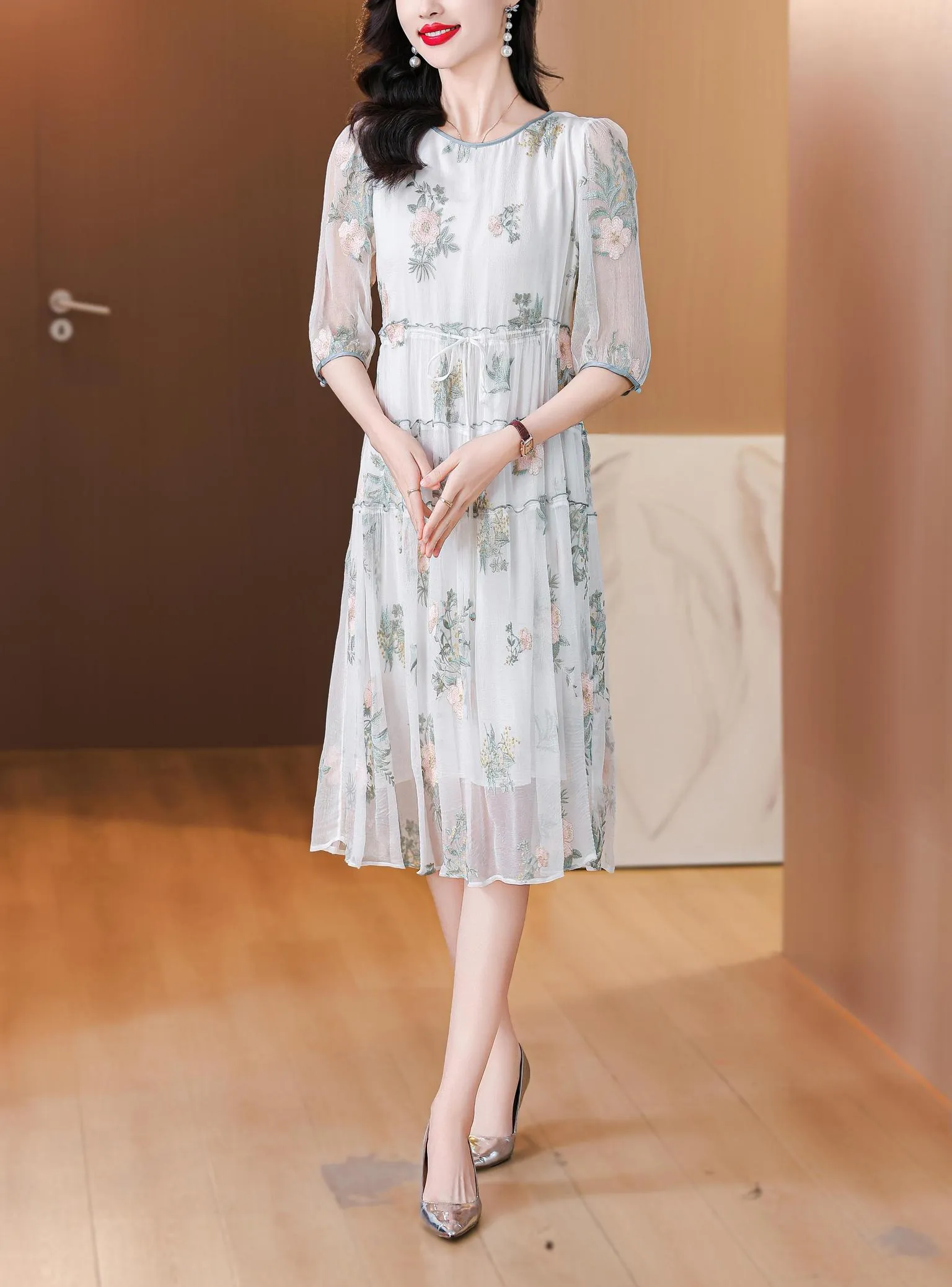 Dreamy Mesh and Floral Print Women's Tea Dress for All Occasions