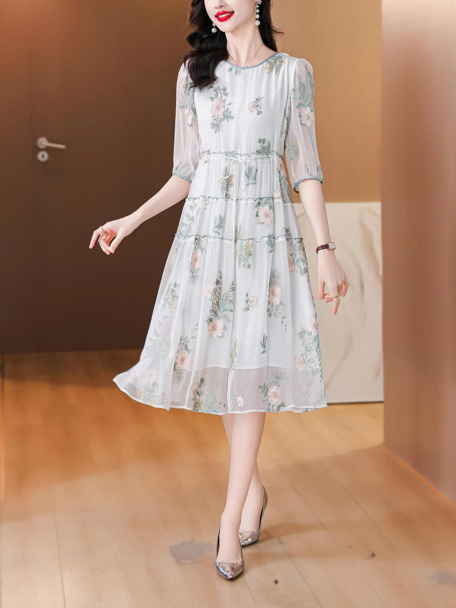 Dreamy Mesh and Floral Print Women's Tea Dress for All Occasions