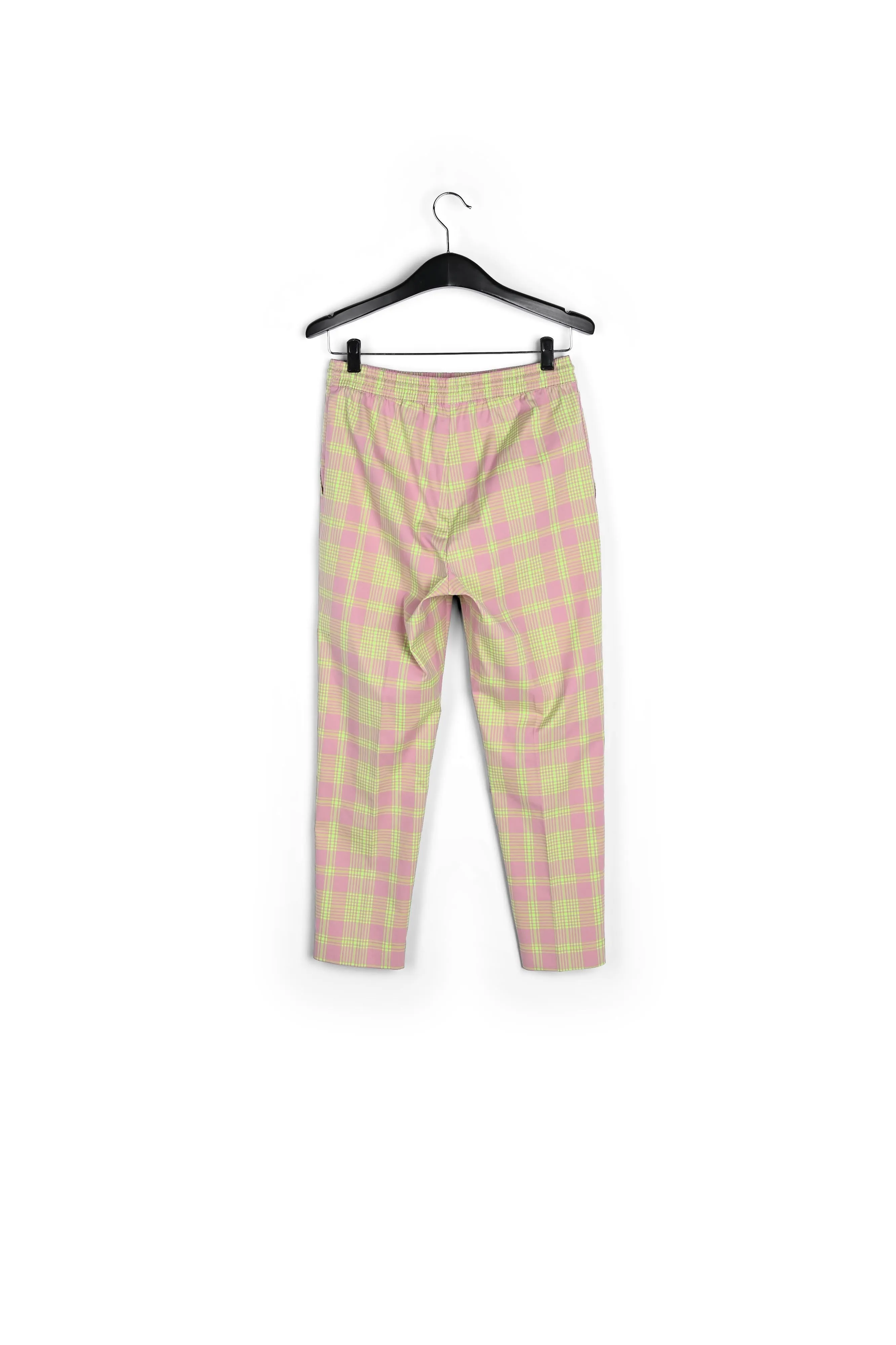 Dusty pink plaid cotton-blend pants