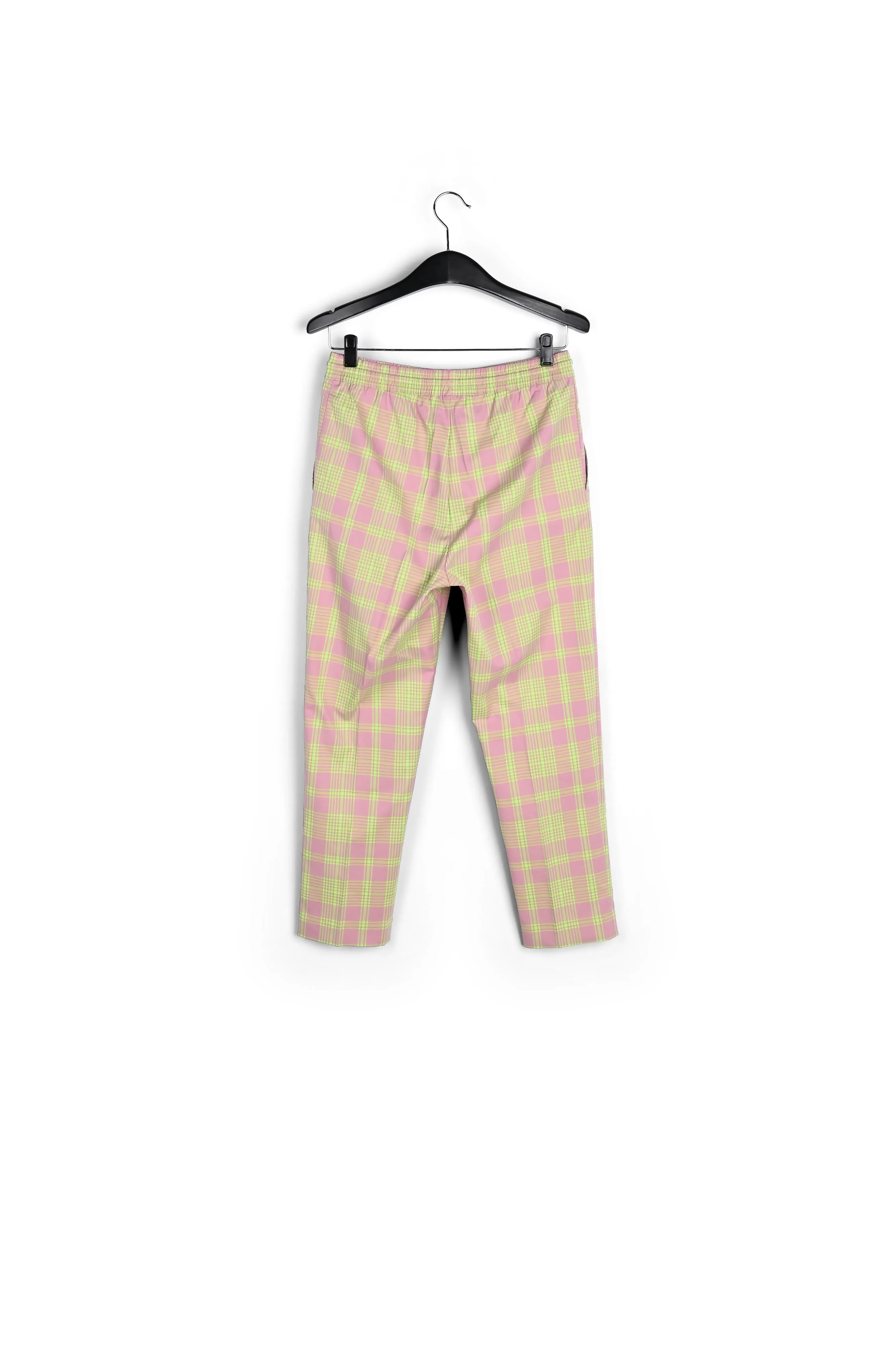 Dusty pink plaid cotton-blend pants