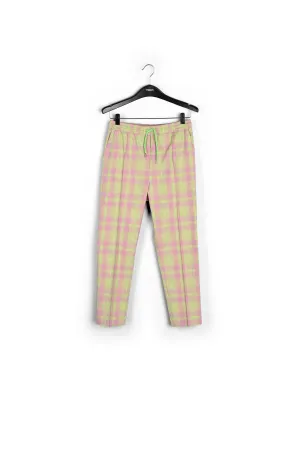 Dusty pink plaid cotton-blend pants