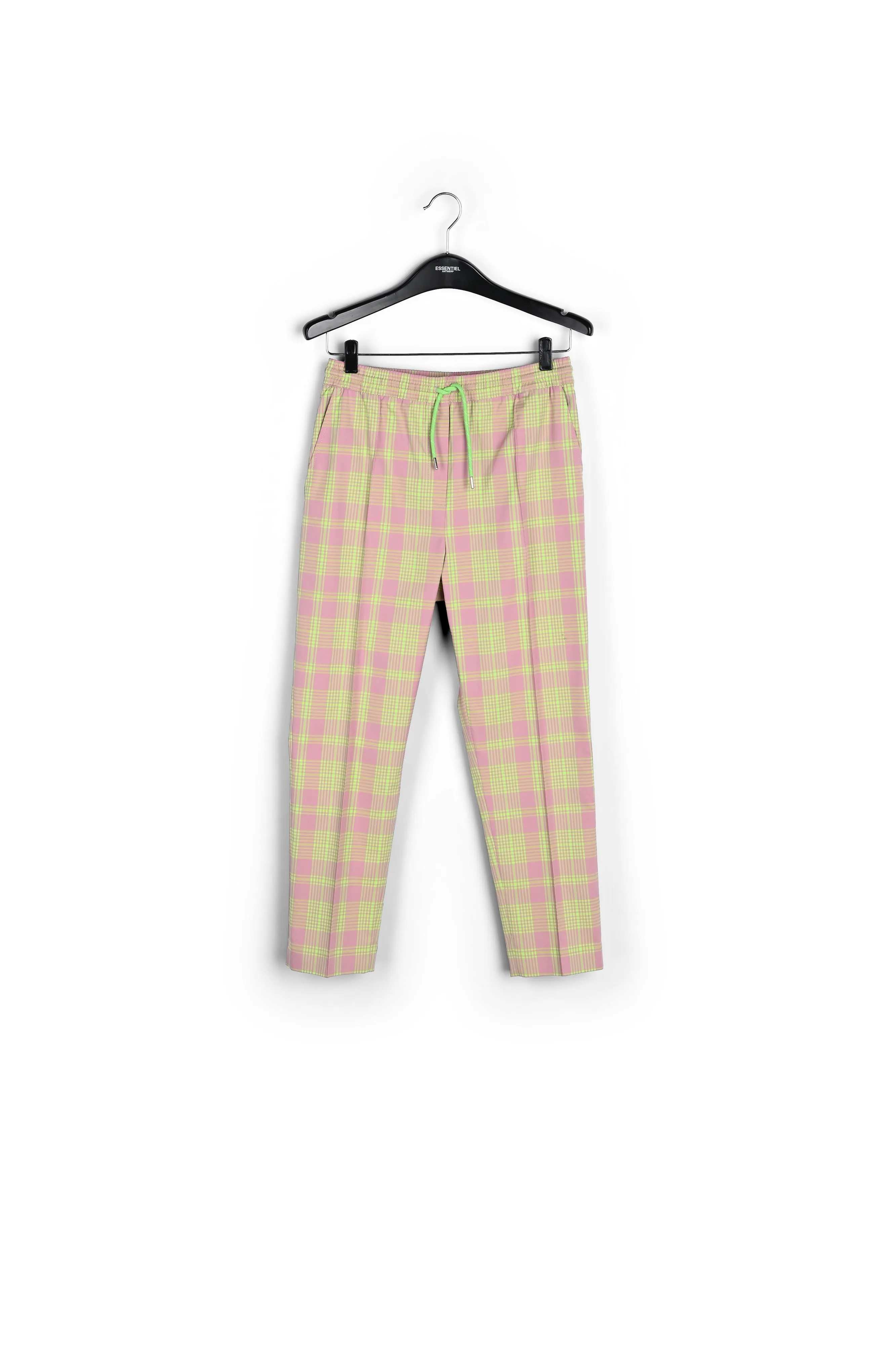 Dusty pink plaid cotton-blend pants