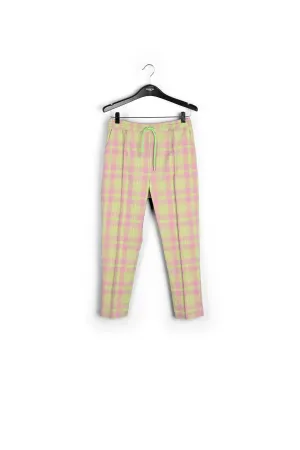 Dusty pink plaid cotton-blend pants