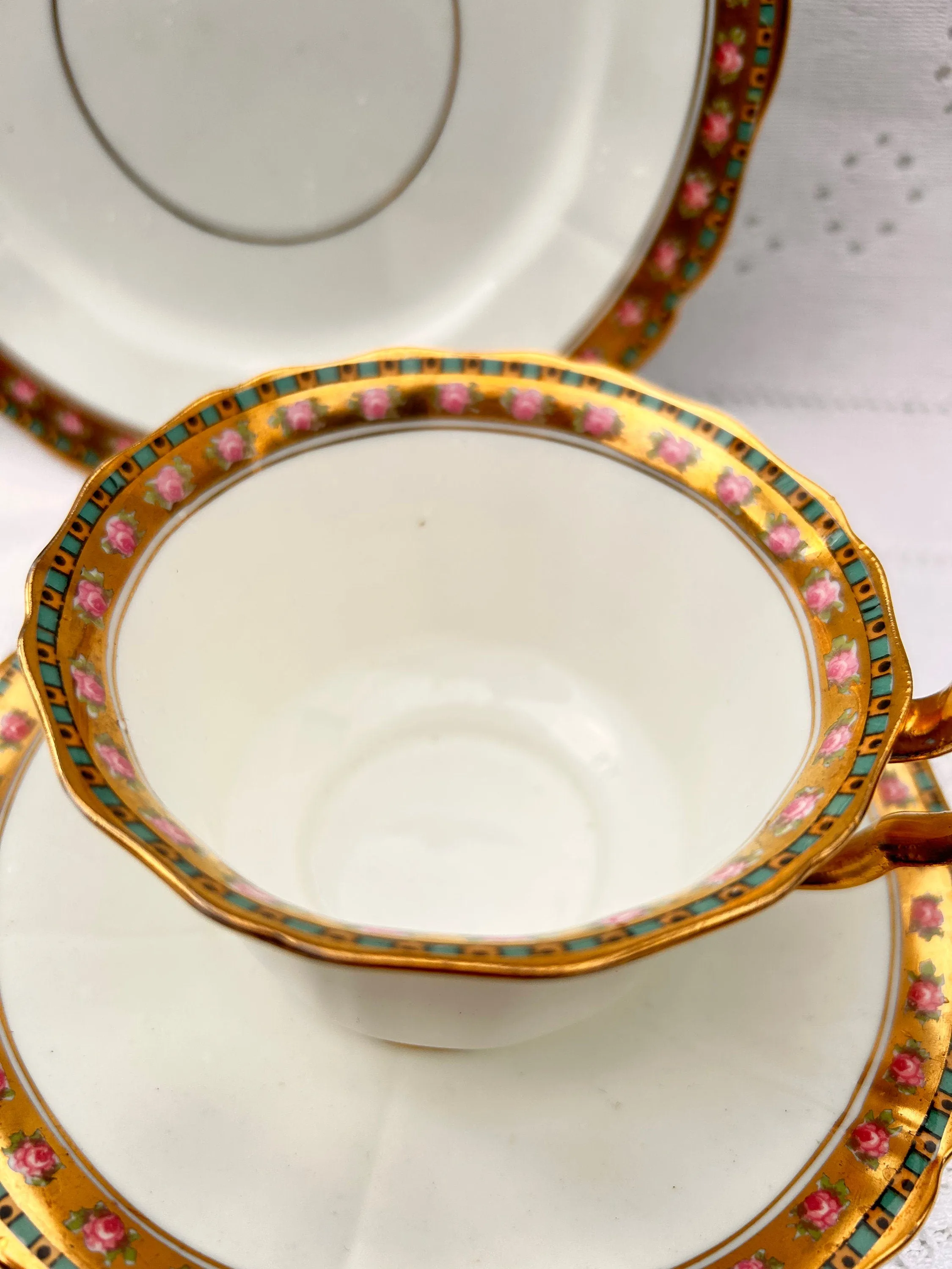 E Hughes Pink Rose Teacup Trio